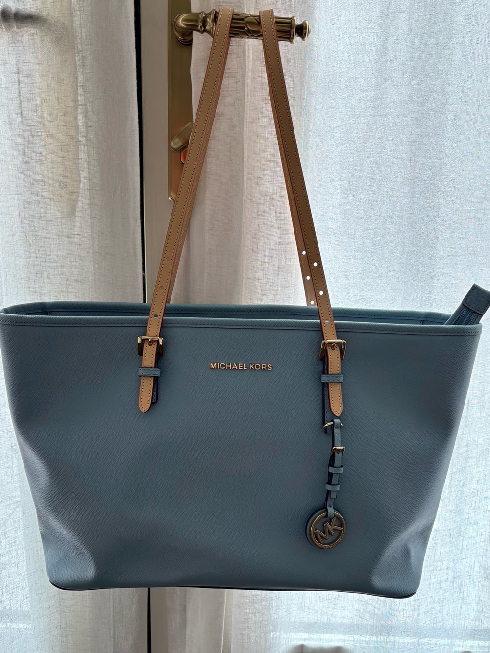 Michael Kors Light Blue Tote with Tan Straps - Picture 9 of 9